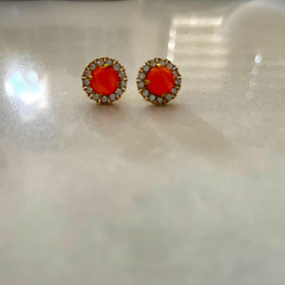 Coral and sparkle round post earrings
